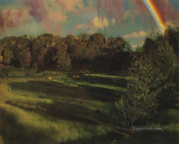 風景 Painting - 夕影 1917 年 コンスタンティン ソモフ 森の木 風景